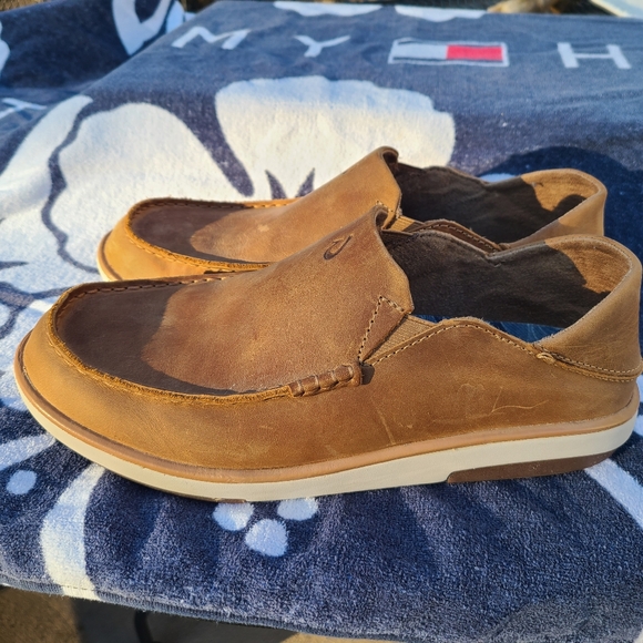 Men's Olukai Kalia Tan Leather Slip-OnShoe Collapsible Heel - Picture 5 of 10
